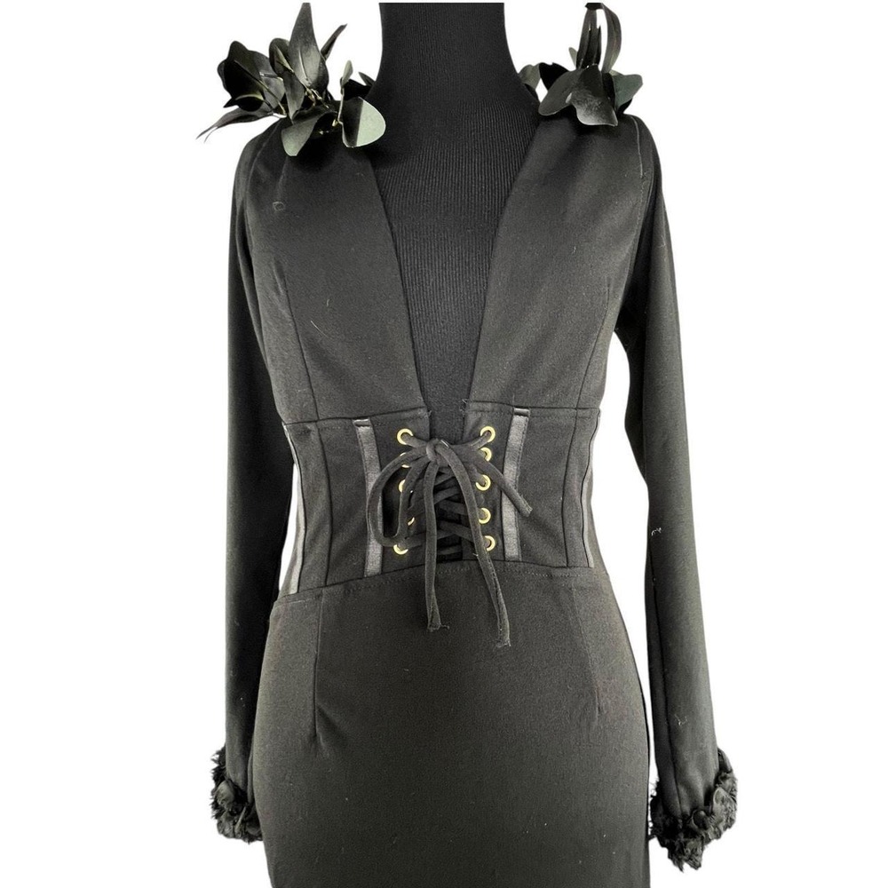 Custom Made WhimsyGoth FairyGoth Cosplay Costume Long Dress Black Leaves Sz XS/S
